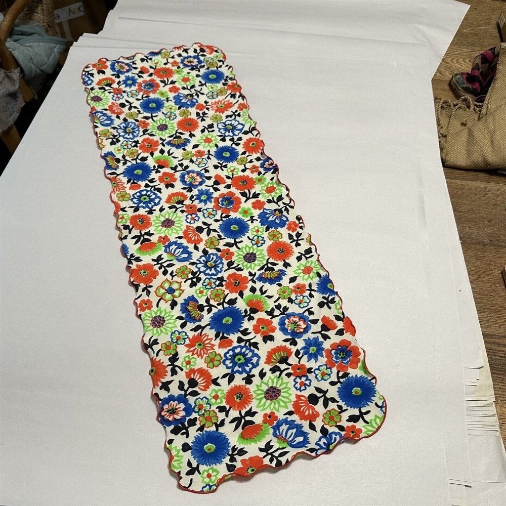 Vintage Specialty House Scarf Floral Mod Head Wrap Orange Blue Green